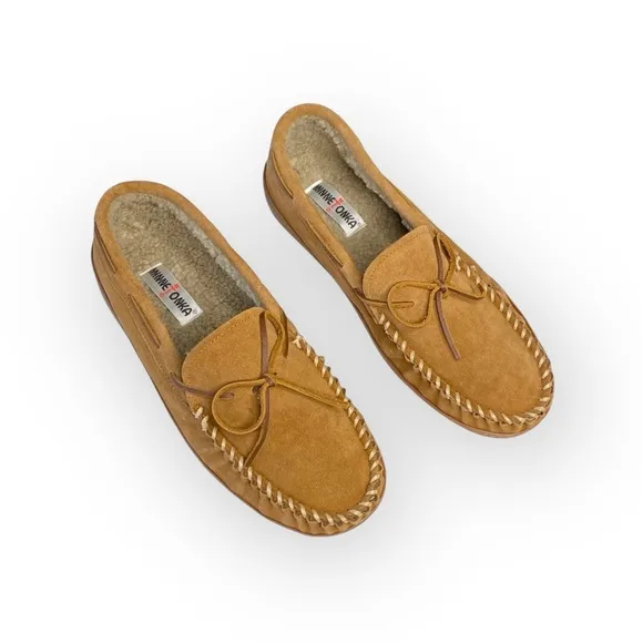 new Minnetonka ✦ Hardsole Suede Fur Lined Mocassin Slip On Loafer ✦ Brown 12