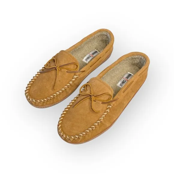 new Minnetonka ✦ Hardsole Suede Fur Lined Mocassin Slip On Loafer ✦ Brown 12