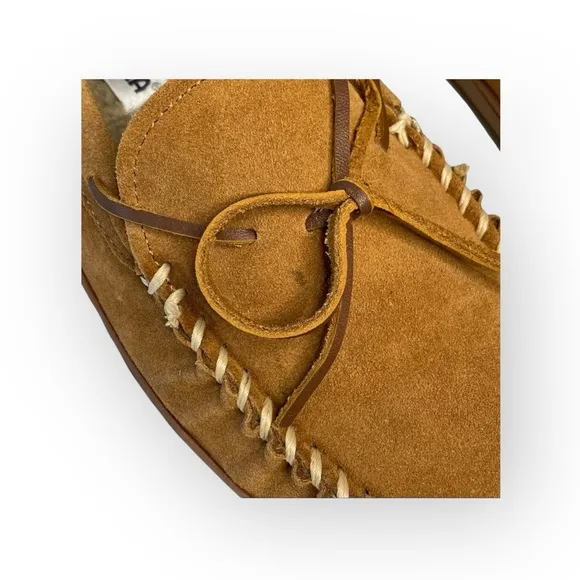 new Minnetonka ✦ Hardsole Suede Fur Lined Mocassin Slip On Loafer ✦ Brown 12