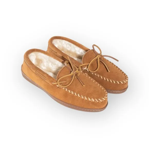 new Minnetonka ✦ Hardsole Suede Fur Lined Mocassin Slip On Loafer ✦ Brown 12
