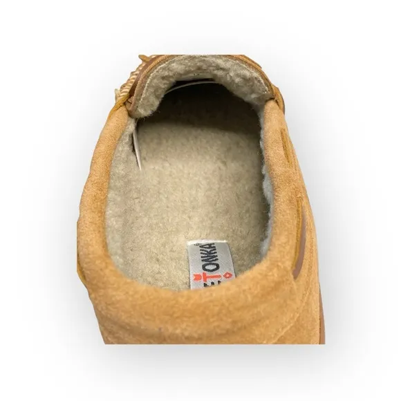 new Minnetonka ✦ Hardsole Suede Fur Lined Mocassin Slip On Loafer ✦ Brown 12