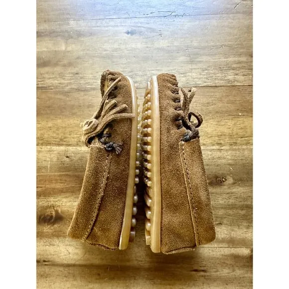 NEW Minnetonka Kilty Hardsole Dusty Brown Suede Leather Moccasins Boho 7