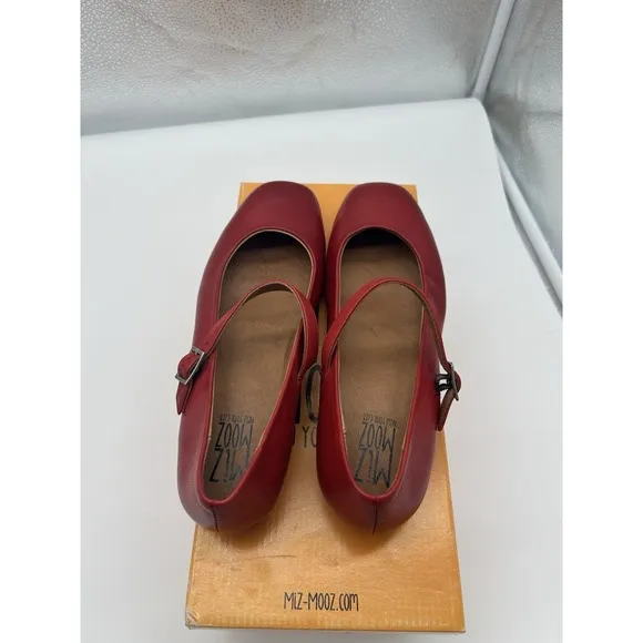 New Miz Mooz Zahara Leather Mary Jane Flats Adjustable Red Size EU 37 US 6.5-7