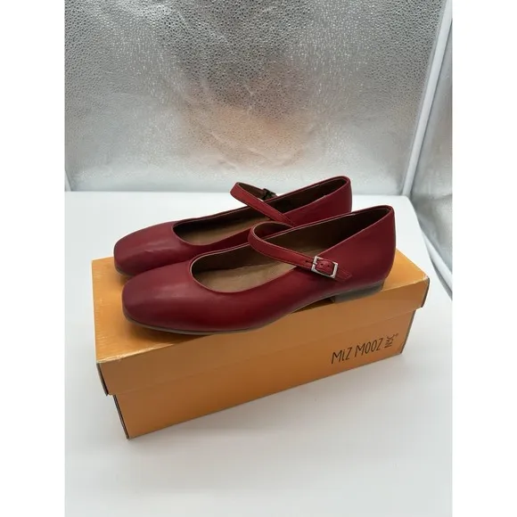 New Miz Mooz Zahara Leather Mary Jane Flats Adjustable Red Size EU 37 US 6.5-7