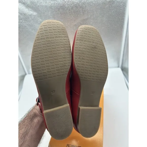 New Miz Mooz Zahara Leather Mary Jane Flats Adjustable Red Size EU 37 US 6.5-7