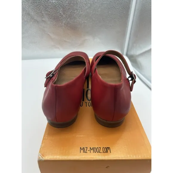 New Miz Mooz Zahara Leather Mary Jane Flats Adjustable Red Size EU 37 US 6.5-7