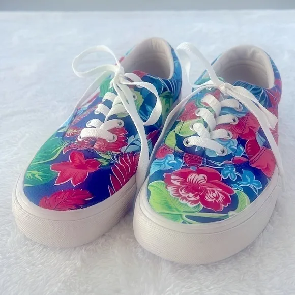New Polo Ralph Lauren Sz 10 Keaton Hawaiian Print Tennis Shoes Sneakers