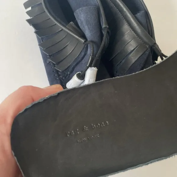 New rag &amp; bone Ghita Leather &amp; Suede Moccasin Ankle Boots navy color in size 9.5