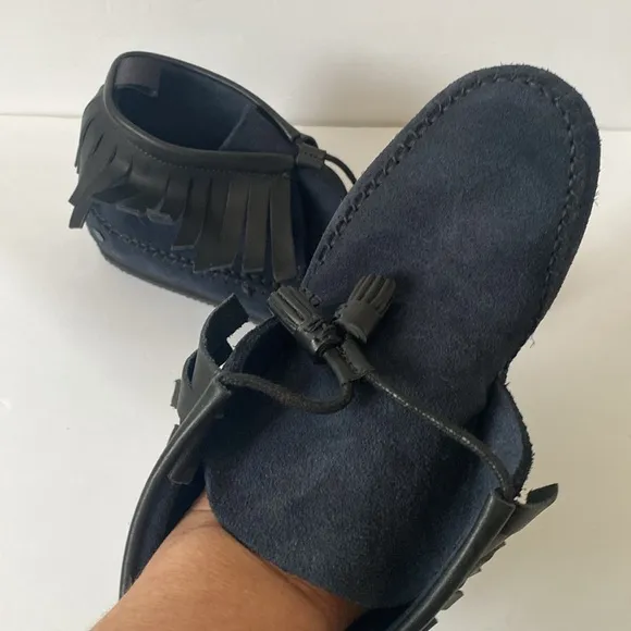 New rag &amp; bone Ghita Leather &amp; Suede Moccasin Ankle Boots navy color in size 9.5