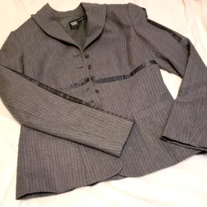 NEW RARE Worth Luxury Wool Pinstripe Blazer Gray Womens Jacket Office Tailored