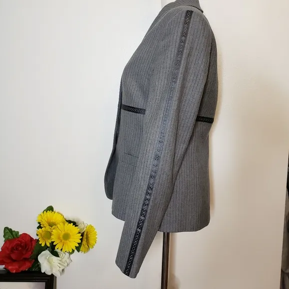 NEW RARE Worth Luxury Wool Pinstripe Blazer Gray Womens Jacket Office Tailored
