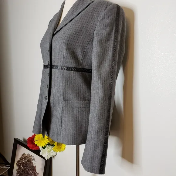 NEW RARE Worth Luxury Wool Pinstripe Blazer Gray Womens Jacket Office Tailored