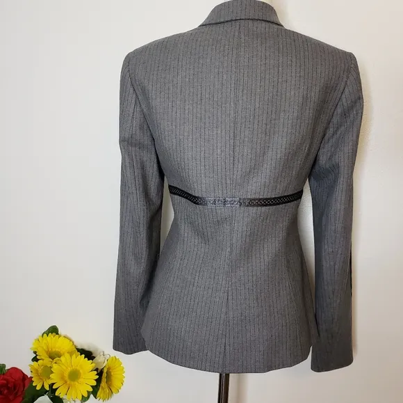 NEW RARE Worth Luxury Wool Pinstripe Blazer Gray Womens Jacket Office Tailored