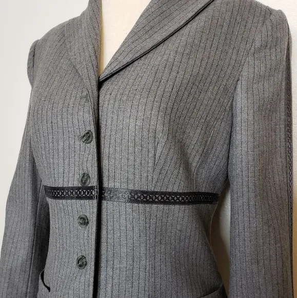 NEW RARE Worth Luxury Wool Pinstripe Blazer Gray Womens Jacket Office Tailored