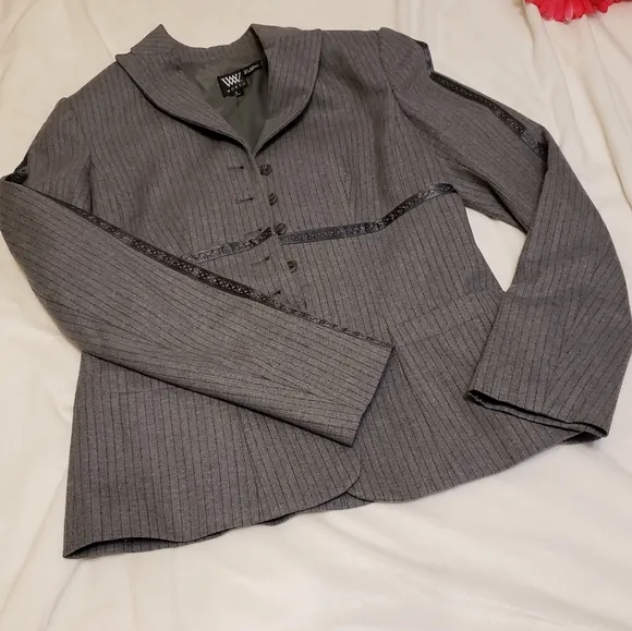 NEW RARE Worth Luxury Wool Pinstripe Blazer Gray Womens Jacket Office Tailored