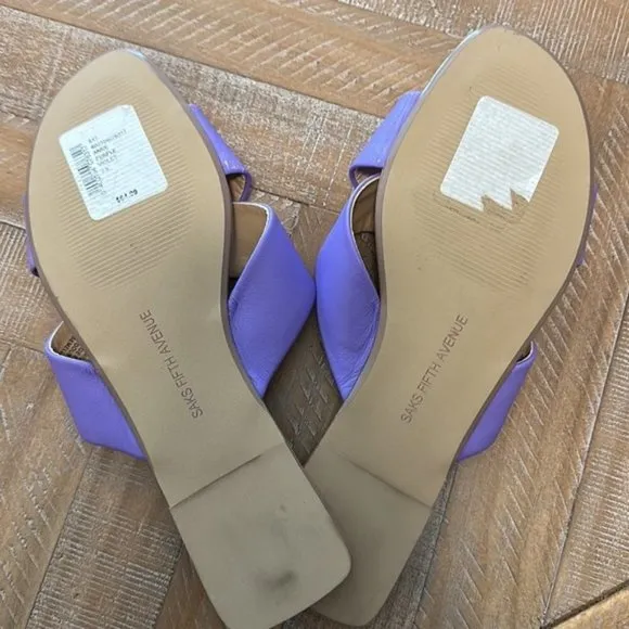 NEW SAKS FIFTH AVENUE Anne Crossover Bright Purple Leather Flats Sandals