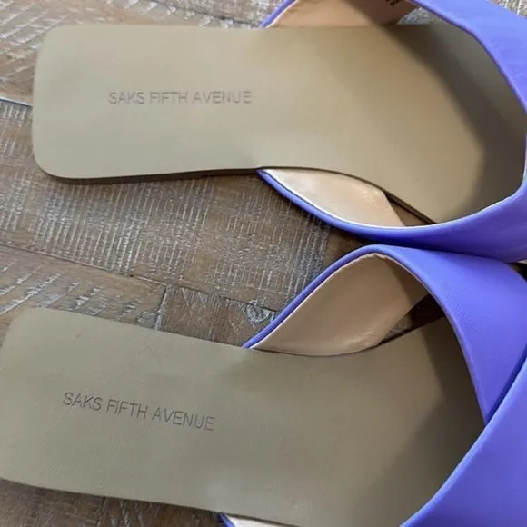 NEW SAKS FIFTH AVENUE Anne Crossover Bright Purple Leather Flats Sandals