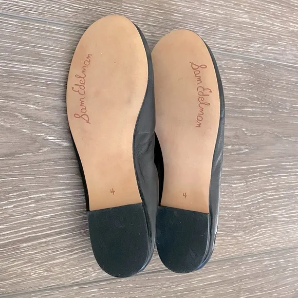 NEW! SAM EDELMAN Ballet Flats Girls Black Leather Cushioned Foot Bed Size 4