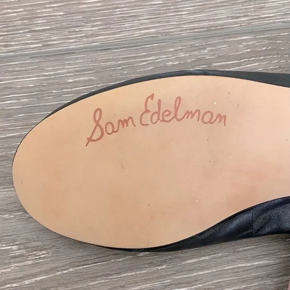 NEW! SAM EDELMAN Ballet Flats Girls Black Leather Cushioned Foot Bed Size 4