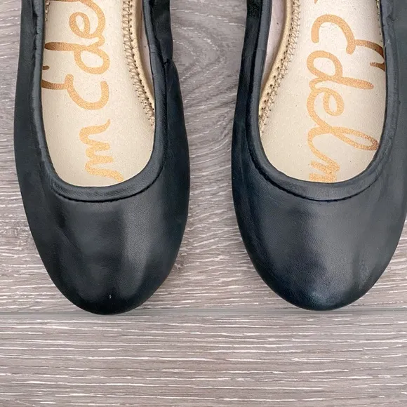 NEW! SAM EDELMAN Ballet Flats Girls Black Leather Cushioned Foot Bed Size 4