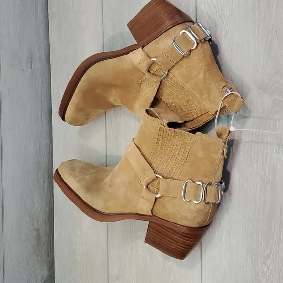 NEW Sam Edelman Womens Bellamie Camel Western Boho Heels Square Toe shoes