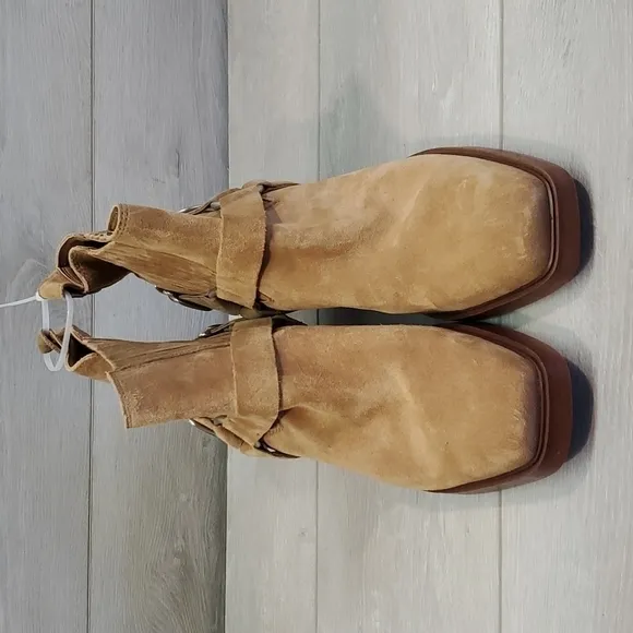 NEW Sam Edelman Womens Bellamie Camel Western Boho Heels Square Toe shoes