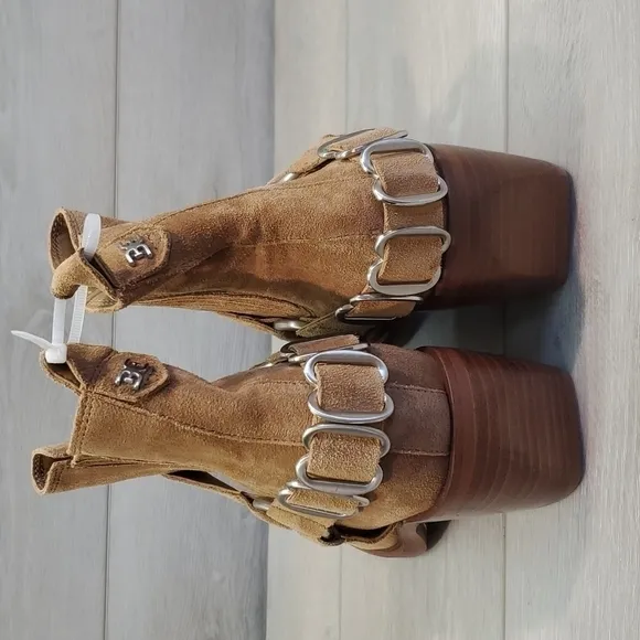 NEW Sam Edelman Womens Bellamie Camel Western Boho Heels Square Toe shoes
