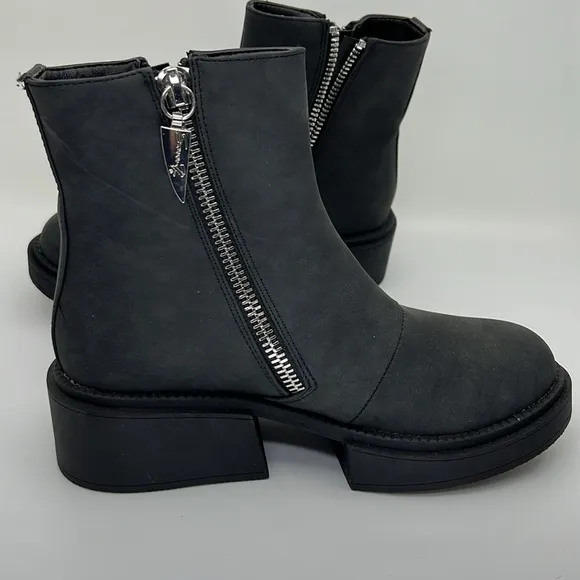 New Seven7 Block Chunky Flat Ankle Boots Exposed Zipper