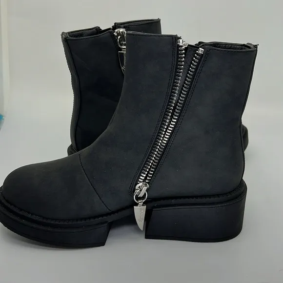 New Seven7 Block Chunky Flat Ankle Boots Exposed Zipper