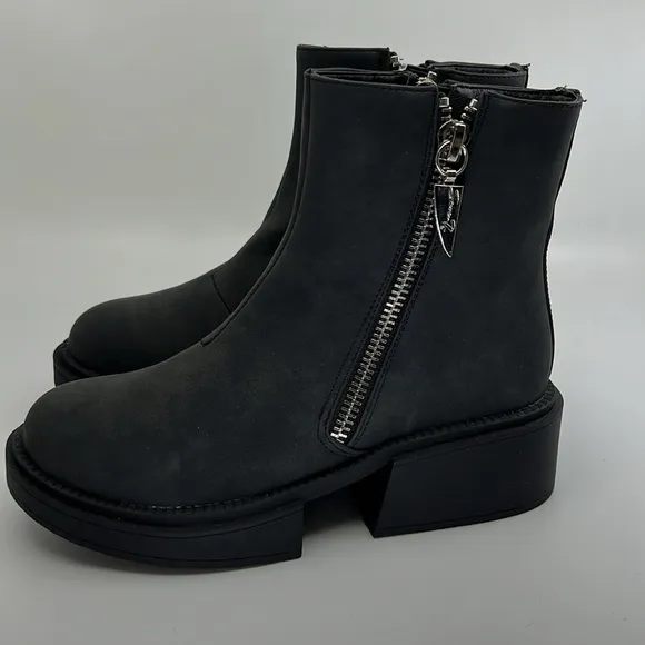 New Seven7 Block Chunky Flat Ankle Boots Exposed Zipper