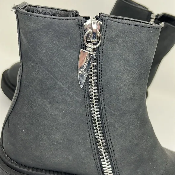 New Seven7 Block Chunky Flat Ankle Boots Exposed Zipper