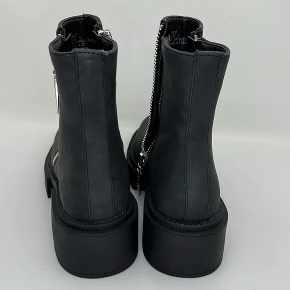 New Seven7 Block Chunky Flat Ankle Boots Exposed Zipper