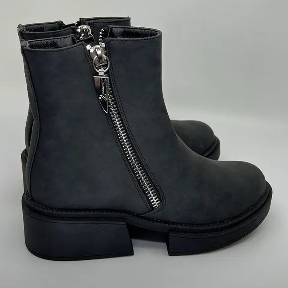 New Seven7 Block Chunky Flat Ankle Boots Exposed Zipper