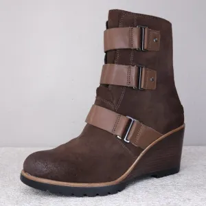 New! SOREL After Hours Wedge Ankle Boots US 10 Brown Suede Waterproof Booties