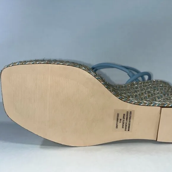 NEW Steve Madden Unify Platform Wedge Sandals - Denim Multi Raffia - Size 11M