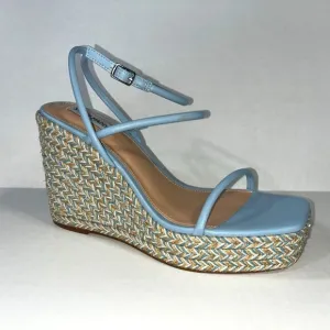 NEW Steve Madden Unify Platform Wedge Sandals - Denim Multi Raffia - Size 11M