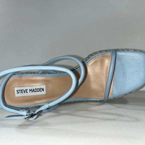 NEW Steve Madden Unify Platform Wedge Sandals - Denim Multi Raffia - Size 11M