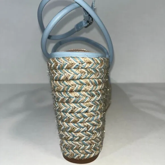 NEW Steve Madden Unify Platform Wedge Sandals - Denim Multi Raffia - Size 11M