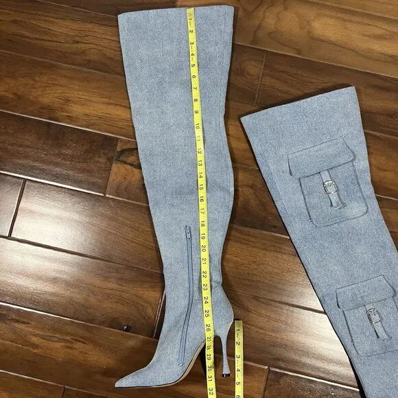 NEW Steve Madden Women's Size 6.5 M‎ Blue Denim Brittany Thigh High Heeled Boots
