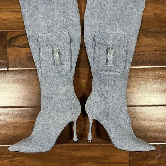NEW Steve Madden Women's Size 6.5 M‎ Blue Denim Brittany Thigh High Heeled Boots
