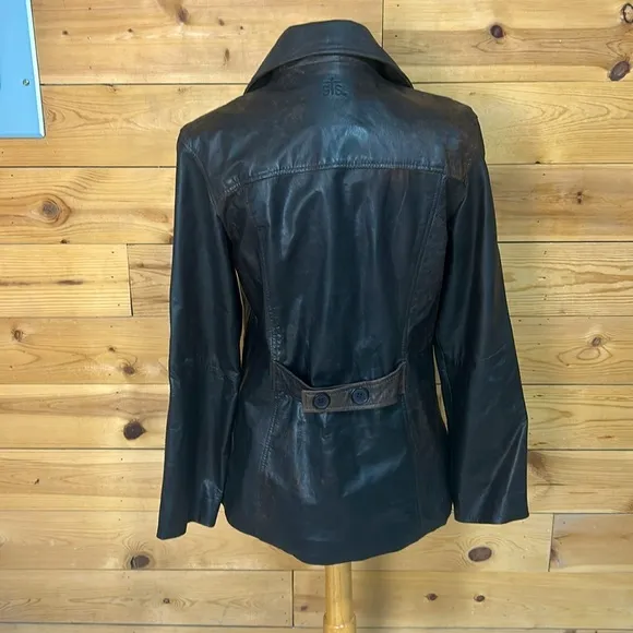 NEW Stran T Smith STS Ranchwear dark brown distressed leather jacket SELAH Large