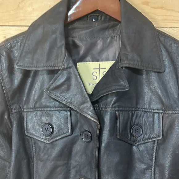 NEW Stran T Smith STS Ranchwear dark brown distressed leather jacket SELAH Large