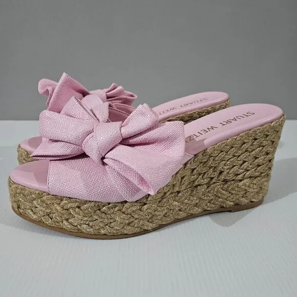 NEW Stuart Weitzman Loveknot Sandal Espadrille Wedge Pink Size 10