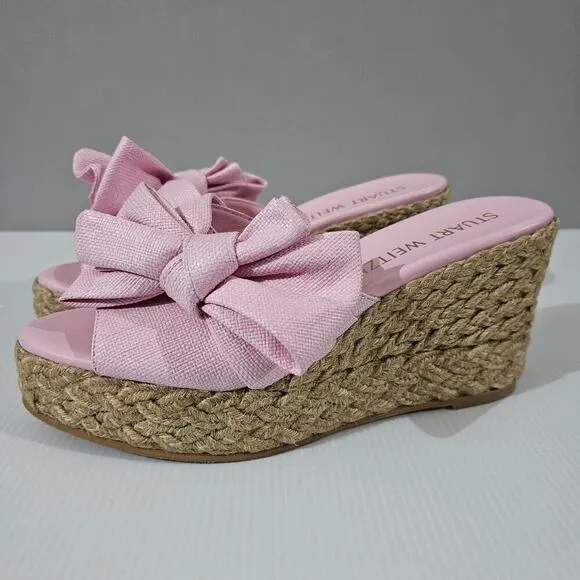 NEW Stuart Weitzman Loveknot Sandal Espadrille Wedge Pink Size 10