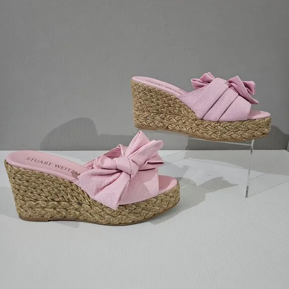 NEW Stuart Weitzman Loveknot Sandal Espadrille Wedge Pink Size 10