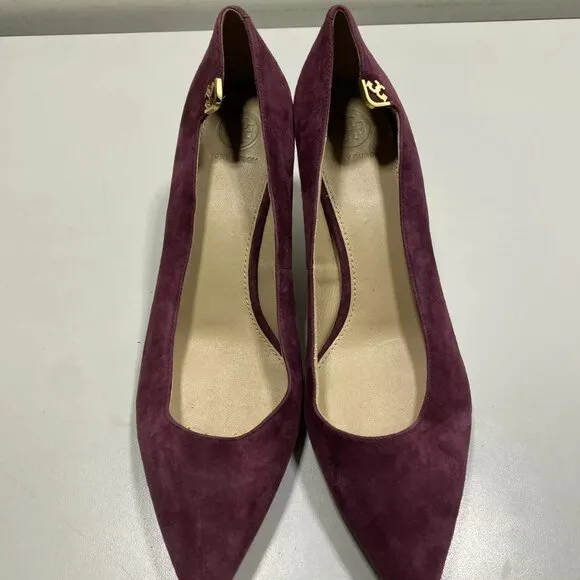 NEW TORY BURCH Elizabeth Suede Pumps Size 10.5M Pointed Toe Purple Mid Heel