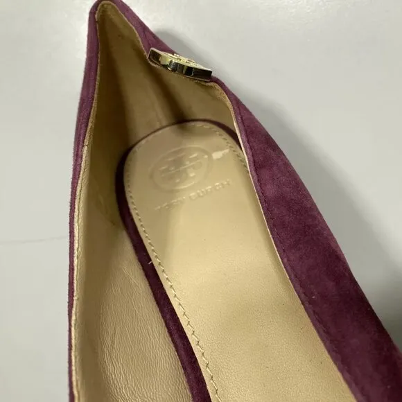 NEW TORY BURCH Elizabeth Suede Pumps Size 10.5M Pointed Toe Purple Mid Heel
