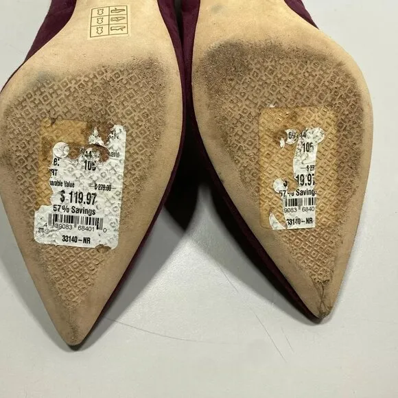 NEW TORY BURCH Elizabeth Suede Pumps Size 10.5M Pointed Toe Purple Mid Heel