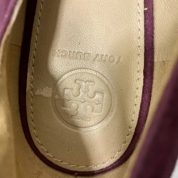 NEW TORY BURCH Elizabeth Suede Pumps Size 10.5M Pointed Toe Purple Mid Heel