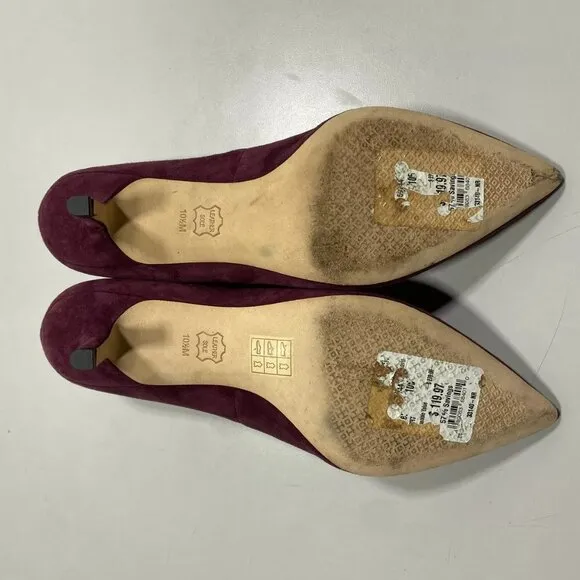NEW TORY BURCH Elizabeth Suede Pumps Size 10.5M Pointed Toe Purple Mid Heel
